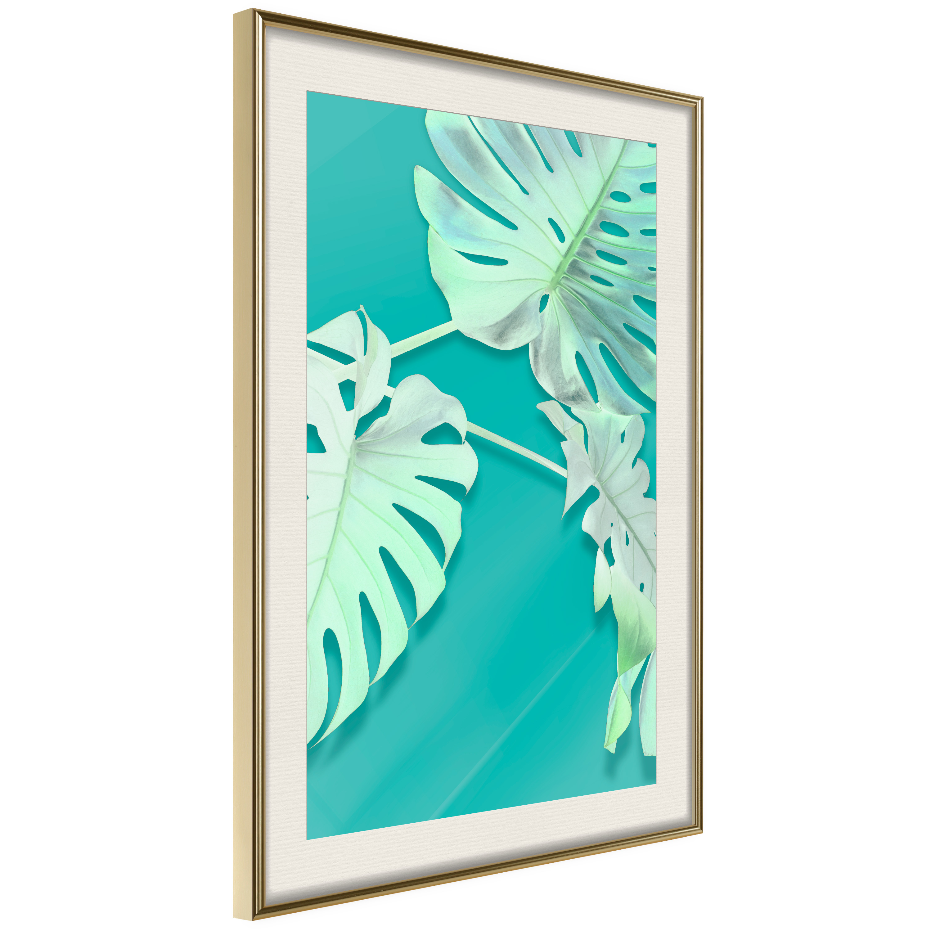 Affisch - Mint Monstera [Poster] 30x45 Guld ram med passepartout, 30x45 cm