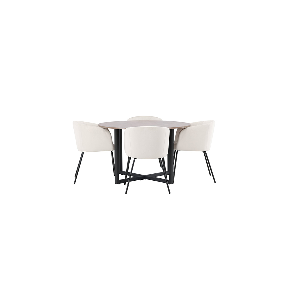 Matgrupp Venture Home Durango Runt Matbord Ø120 cm & 4 Berit Stolar i Beige Sammet