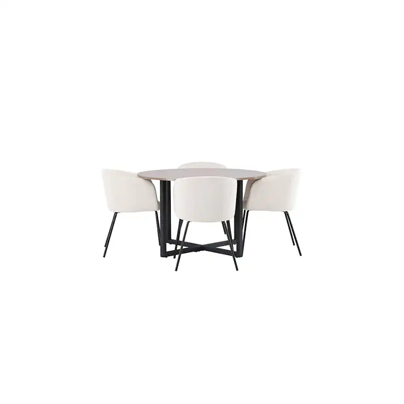Matgrupp Venture Home Durango Runt Matbord Ø120 cm & 4 Berit Stolar i Beige Sammet