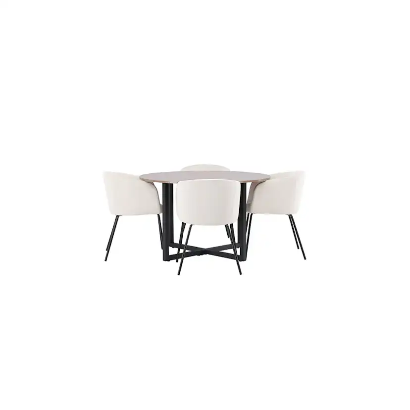 Matgrupp Venture Home Durango Runt Matbord Ø120 cm & 4 Berit Stolar i Beige Sammet