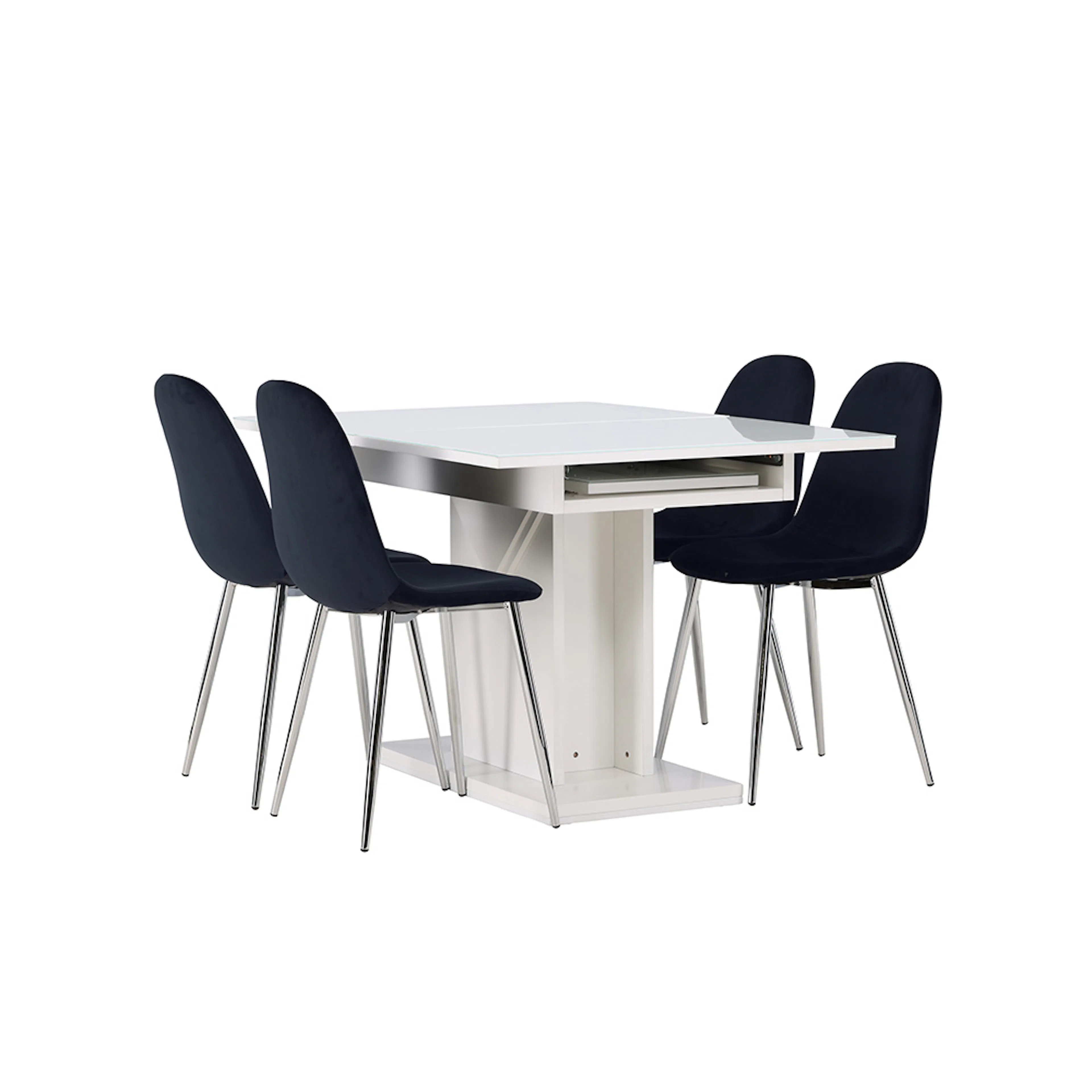 Matgrupp Venture Home Pluto med 4 Polar Sammet Stolar Vit/Svart/Krom