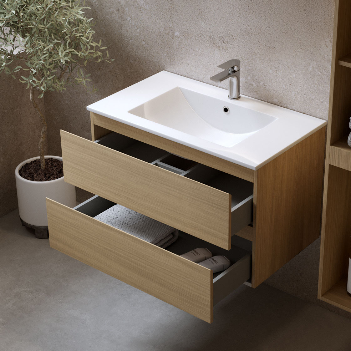 Tvättställsskåp Bathlife Eufori med Tvättställ och Spegel Skina