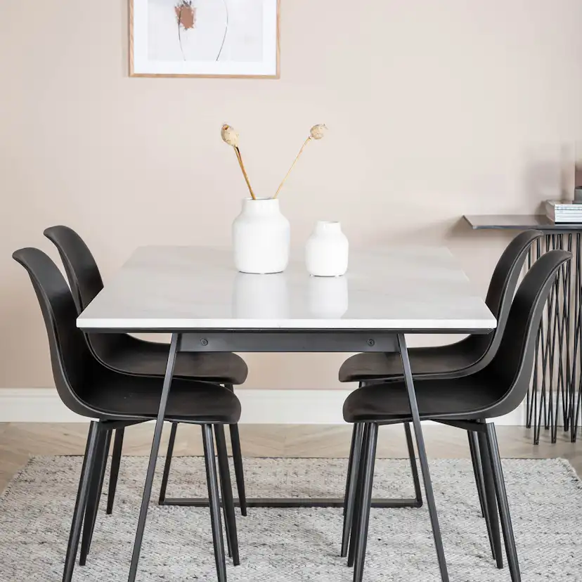 Estelle Table White / Black+Polar Chair - / Black Plastic_4 Vit/Svart