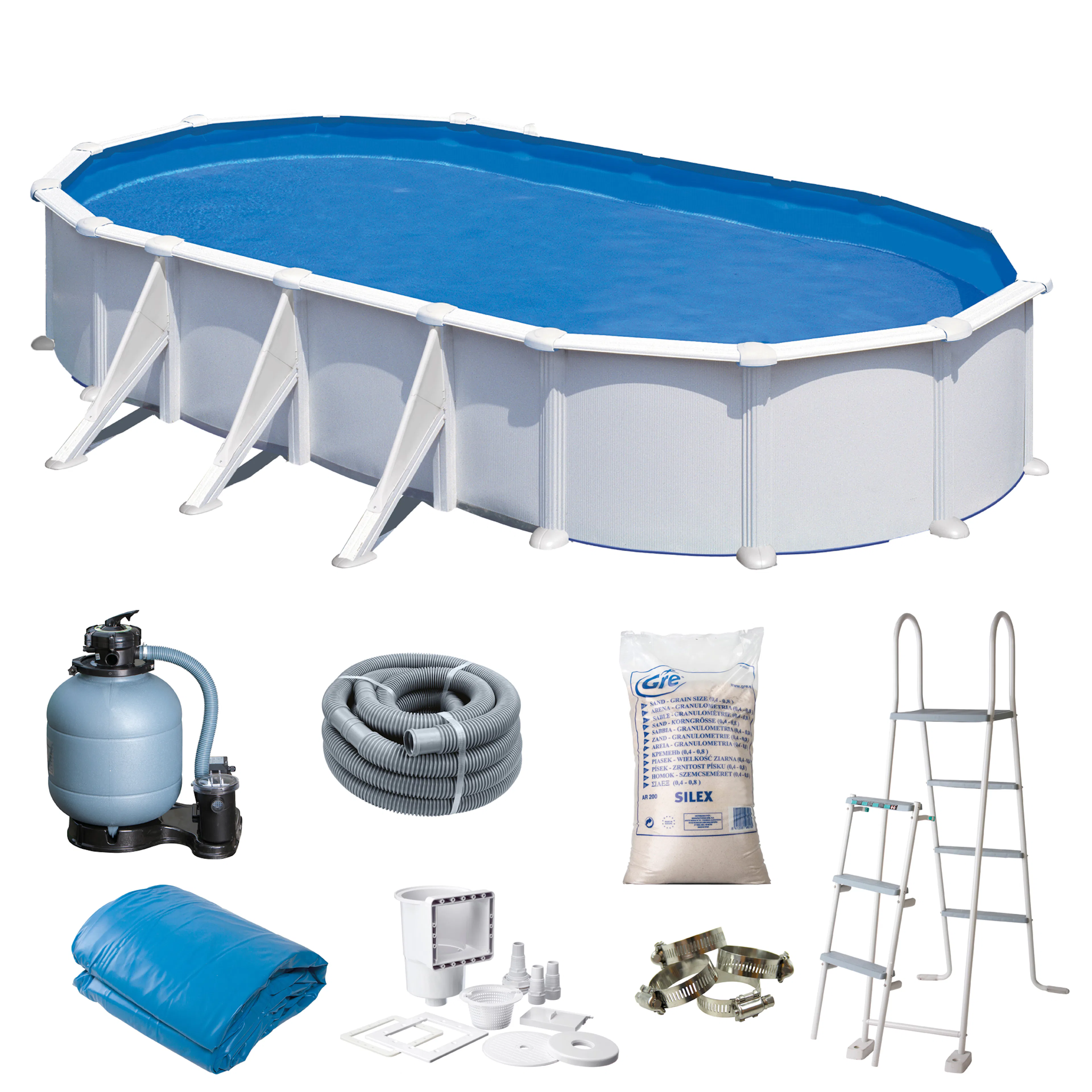 Basic Pool Oval 730 x 375 x 132 cm, Vit Mått: 730 x 375 cm, Djup: 132 cm, Färg: Vit