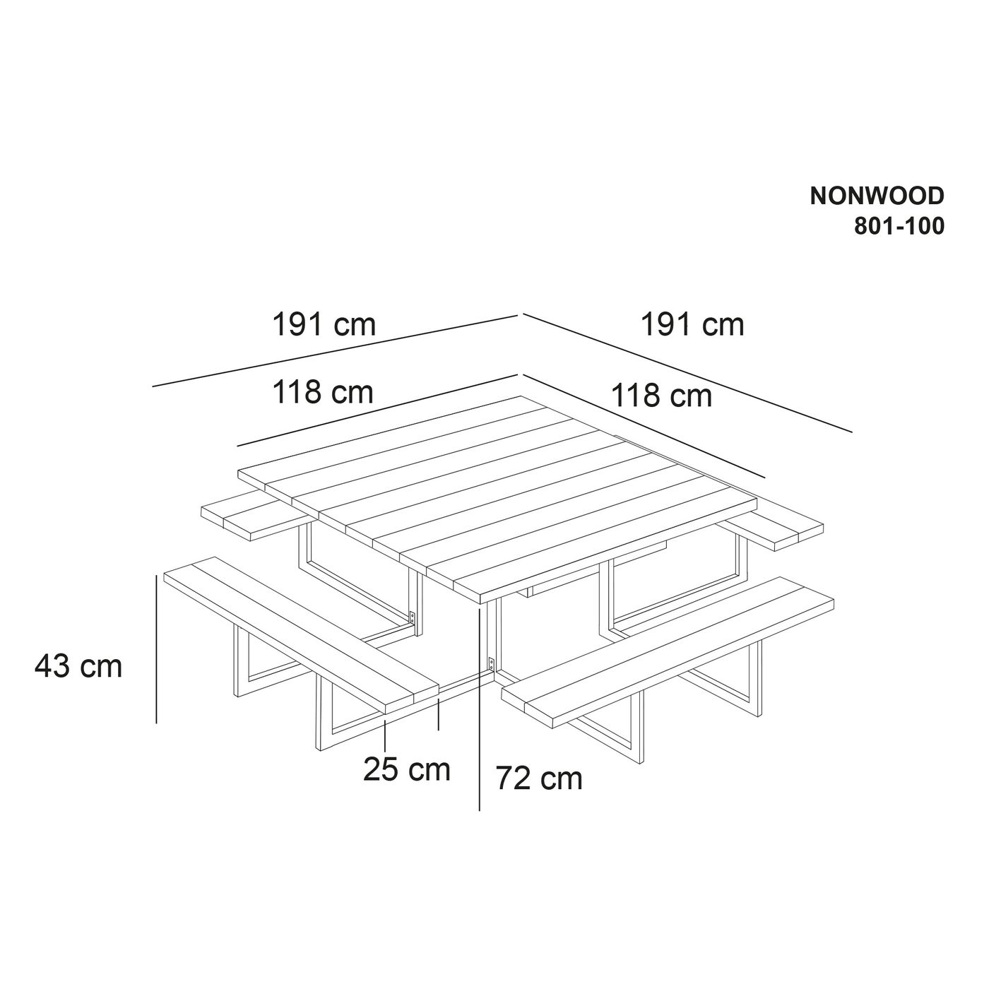 Picknickbord Hortus Nonwood Antracit Galvaniserad Ram 8 Personer
