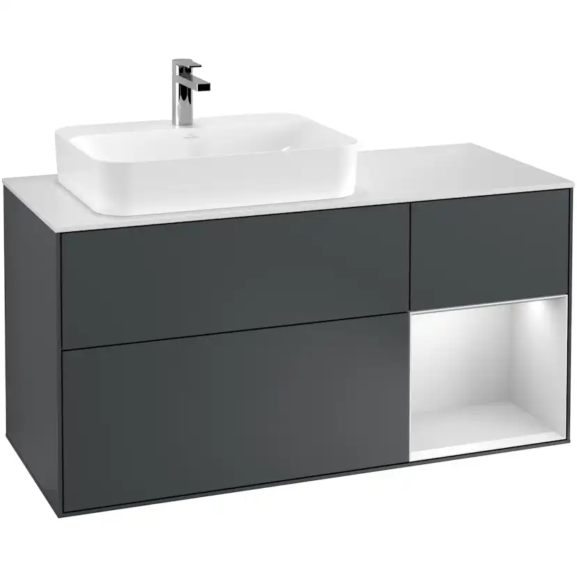 Tvättställsskåp Villeroy & Boch Finion med 3 Lådor Hylla och Bänkskiva för Ocentrerat Ytmonterat Tvättställ