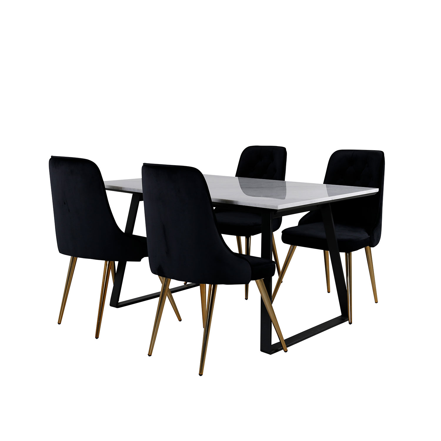 Matgrupp Venture Home Estelle med 4 Velvet Deluxe stolar