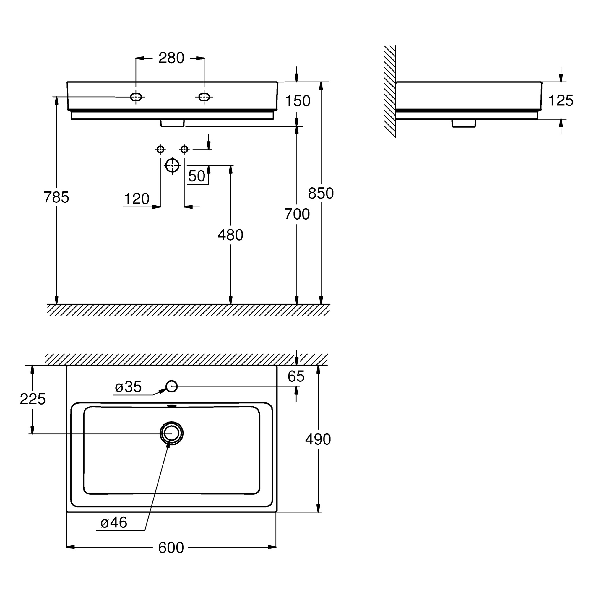 Tvättställ Grohe Cube Ceramic 39473 60 cm