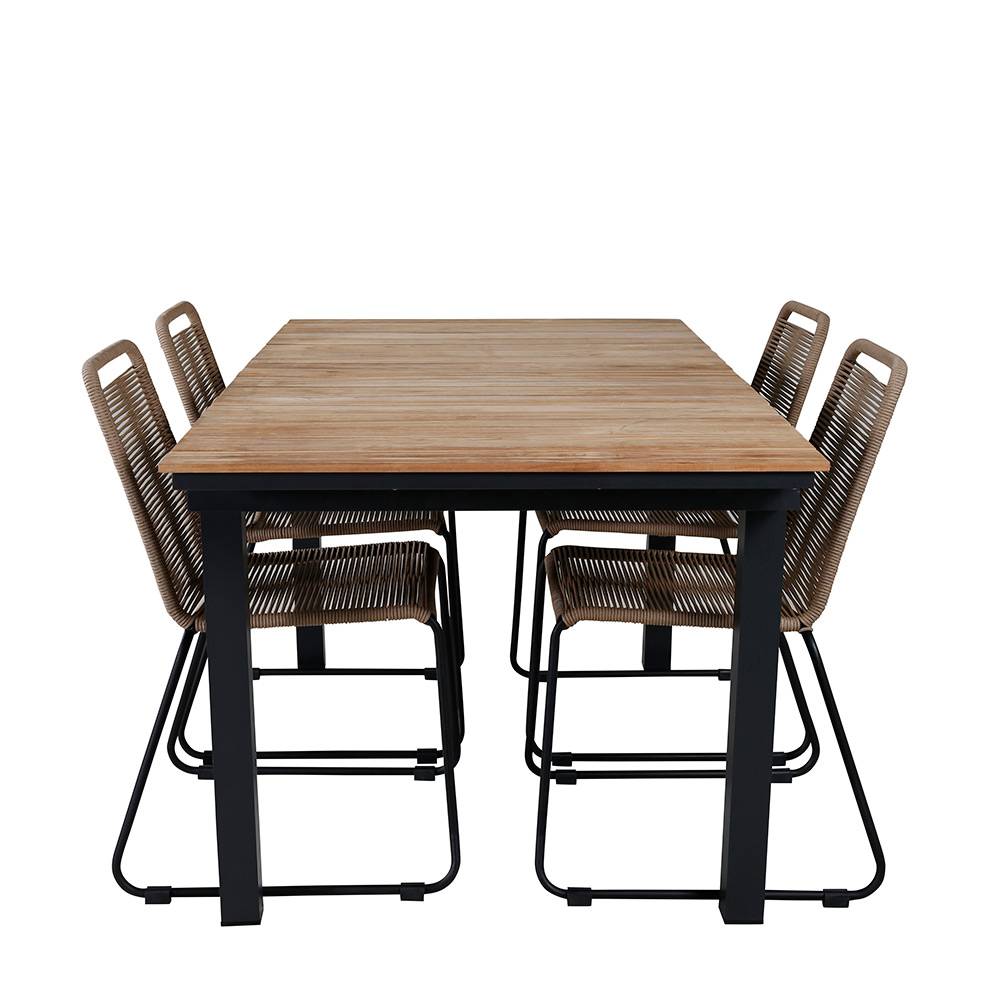 MexicoTable160/240*90-LindosChair-BlackAlu/LatteRope_4 Beige