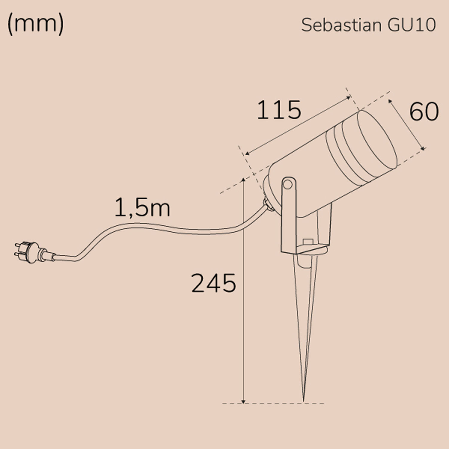 Markspotlight Llitt Sebastian GU10 35W IP65 Antracit- Med Stickpropp