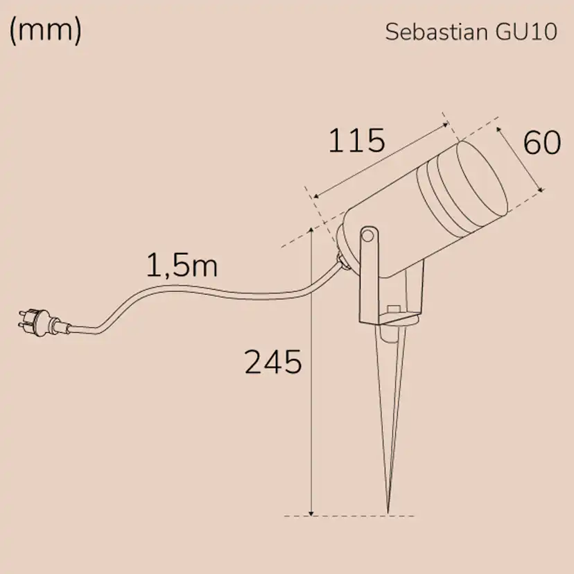 Markspotlight Llitt Sebastian GU10 35W IP65 Antracit- Med Stickpropp