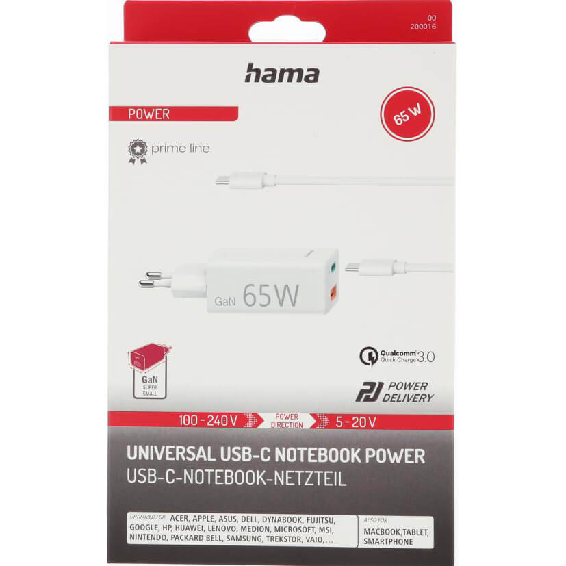 Laddare Hama USB-C Universal USB-C/A PD GaN 5-20V/65W