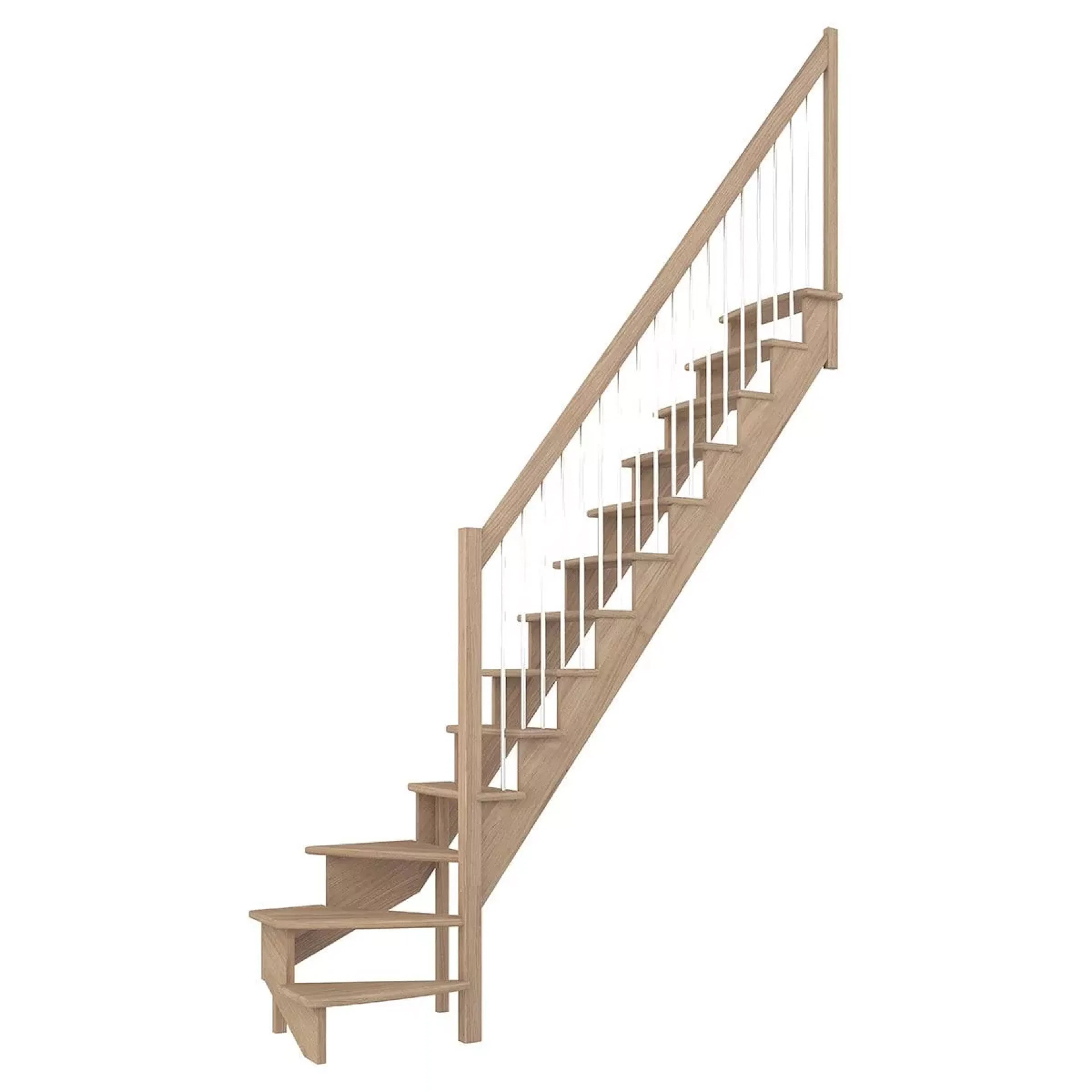 Lyon Ek 75 cm trappa 1/4 höger svängd med vertikal metallrä Ek, B: 750 mm, Högersvängd