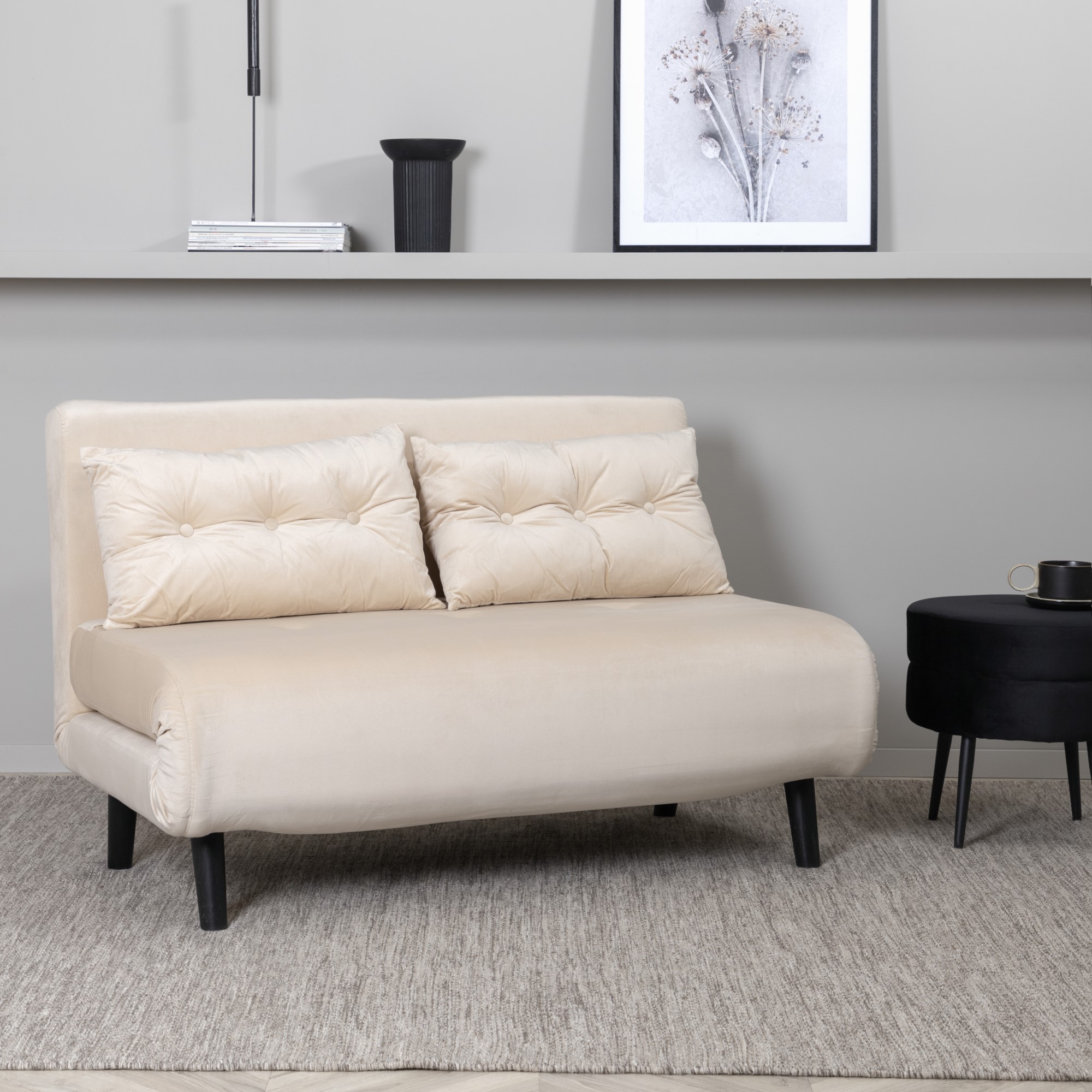 Vicky Folding Bed Double - Black / Beige Velvet Beige