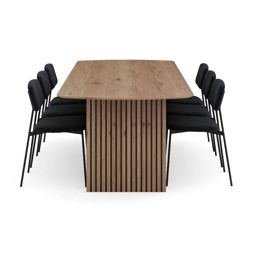 Matgrupp Bark Richeto Rektangulärt Matbord 240 cm med 6 Lowe Matstol Svart
