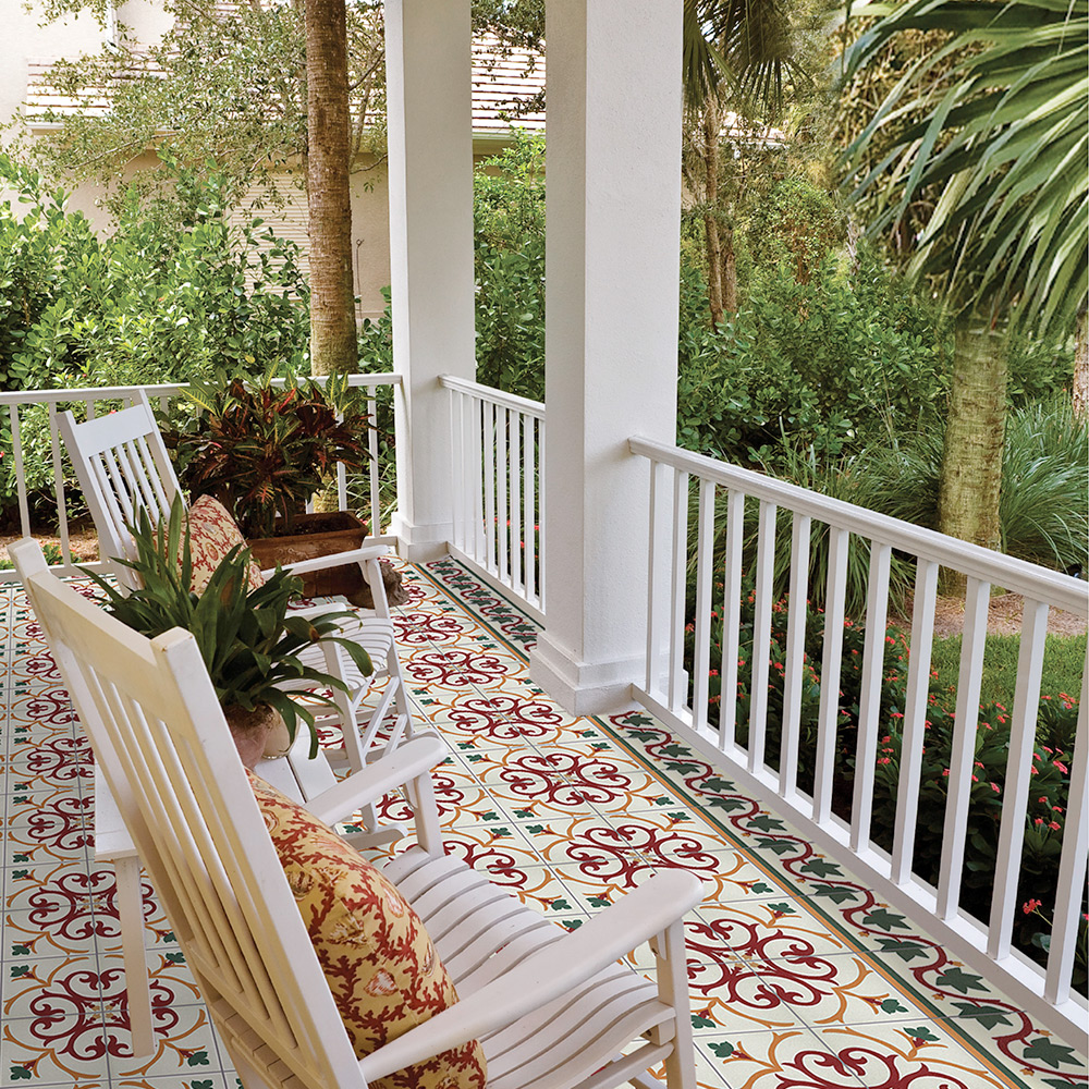 Kakeldekor Konradssons Kerion Branche Röd/Gul/Gön 20x20 cm