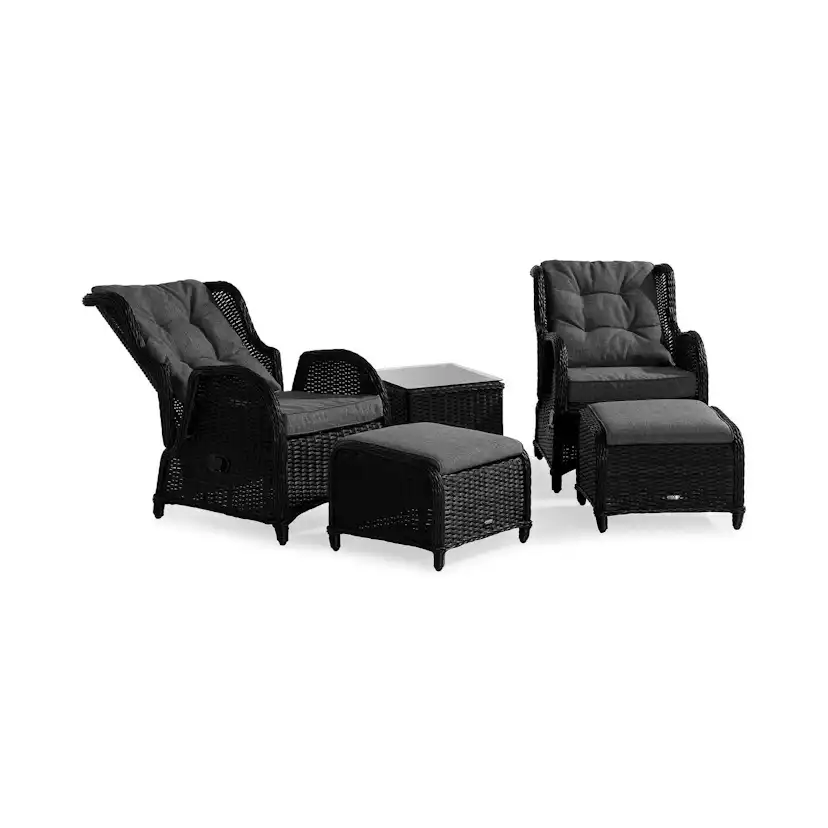Cafégrupp deNoord Marcus Caféset med 2 Reclinerfåtöljer Utomhus m Dyna