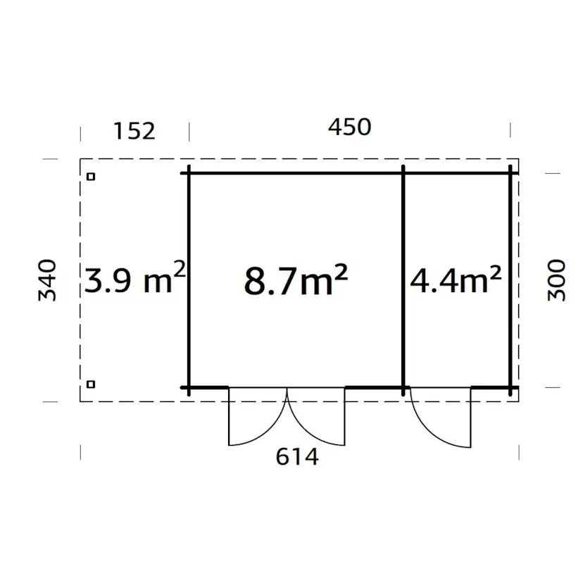 Ella 17,8 m2 (inv. 13,1+3,9 m2) Obehandlad