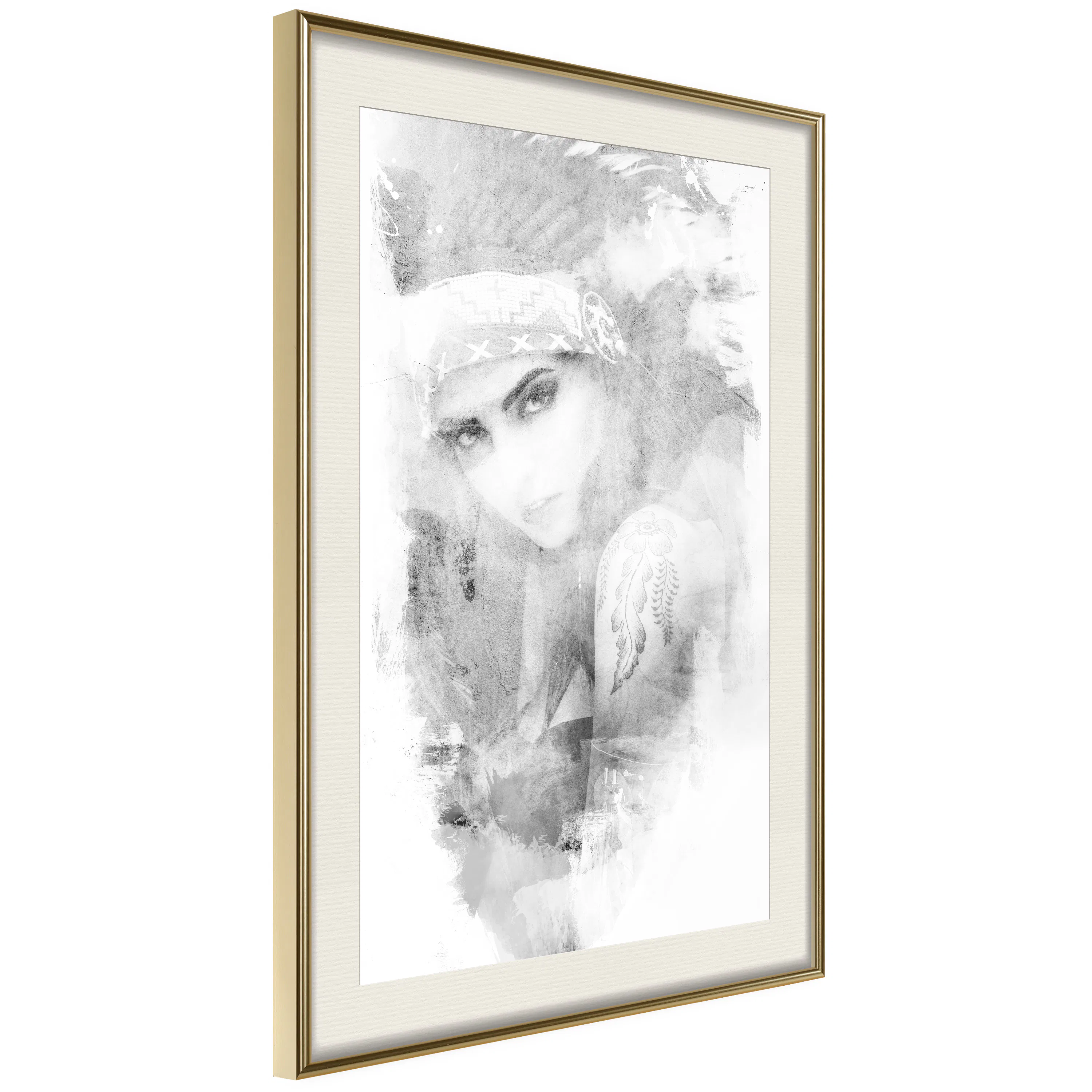 Poster Artgeist Affisch Ethnic Look Svart/Vit