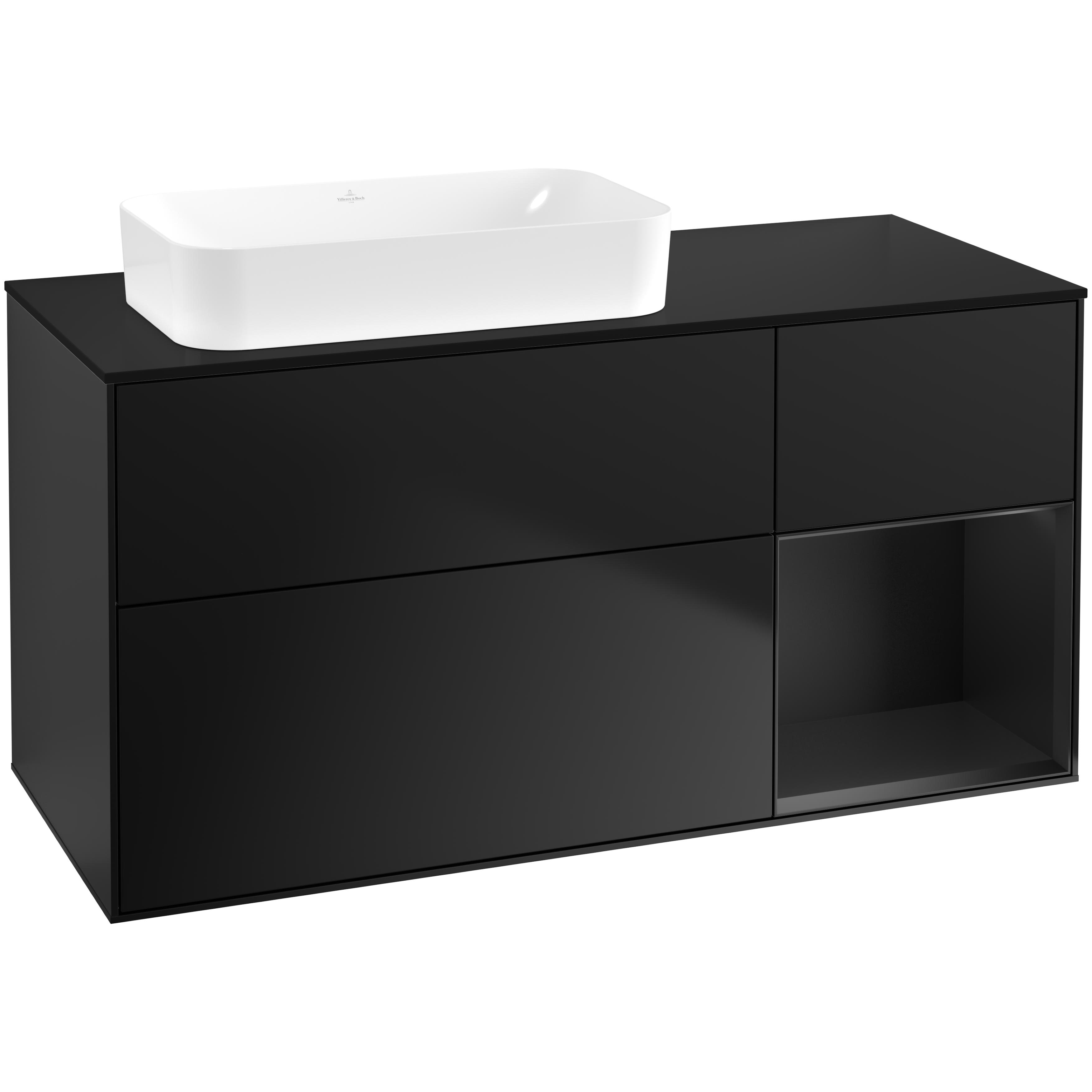 Tvättställsskåp Villeroy & Boch Finion med 3 Lådor Hylla och Bänkskiva för Ocentrerat Fristående Tvättställ
