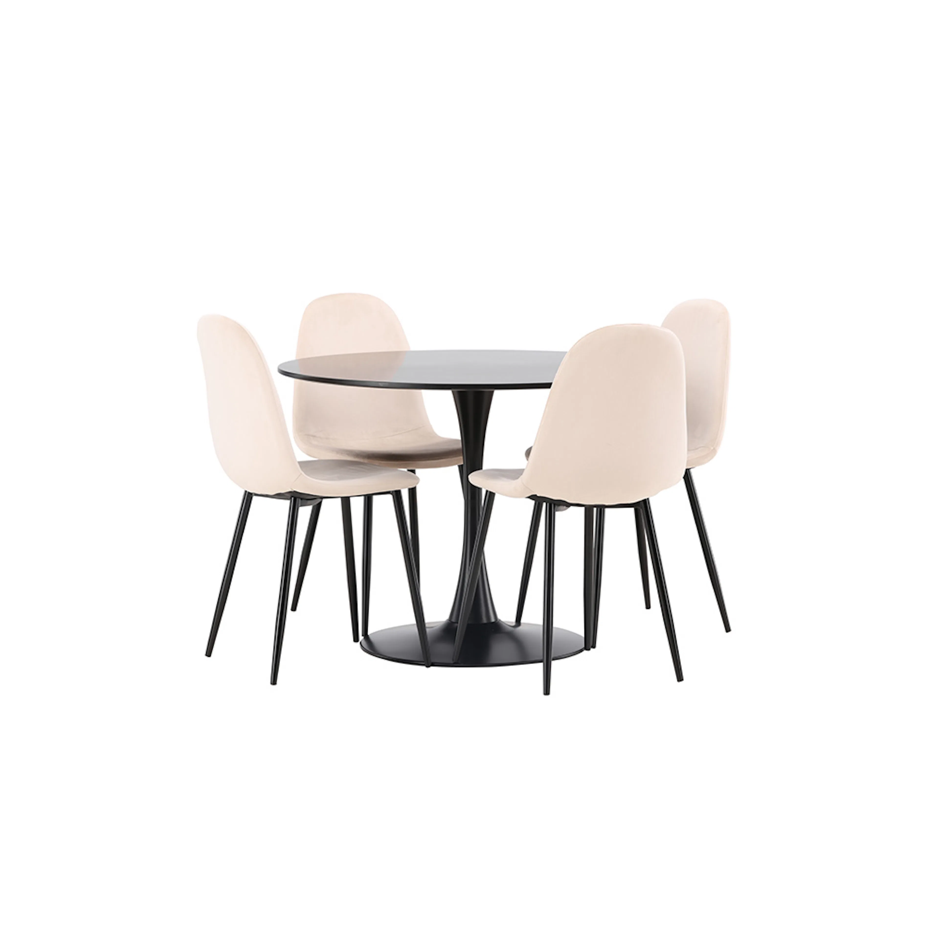Glade Dining Table - Black / Black MDF +Polar Dining Chair - Svart/Beige