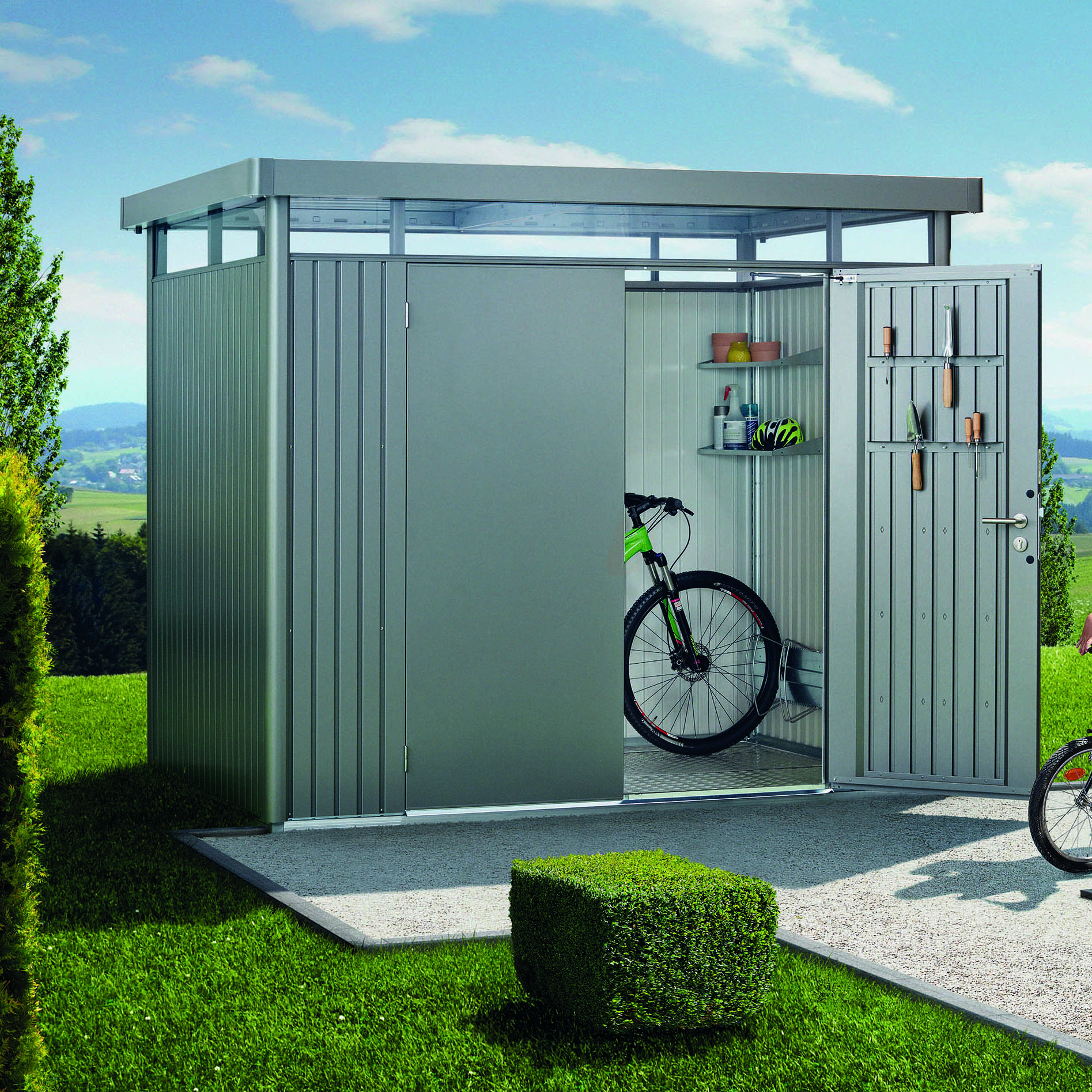 Garden shed HighLine size H2 metallic quartz grey with doubl Metallic Kvartsgrå
