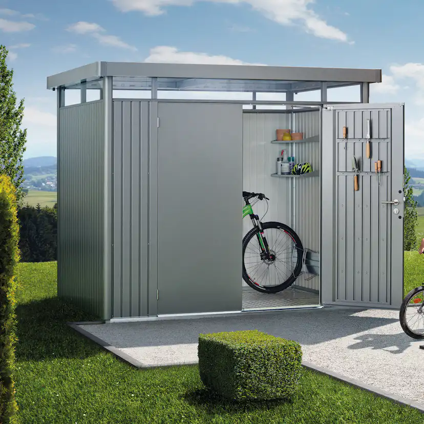 Garden shed HighLine size H2 metallic quartz grey with doubl Metallic Kvartsgrå