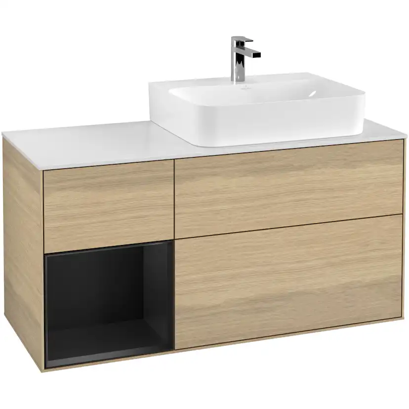 Tvättställsskåp Villeroy & Boch Finion med 3 Lådor Hylla och Bänkskiva för Ocentrerat Tvättställ