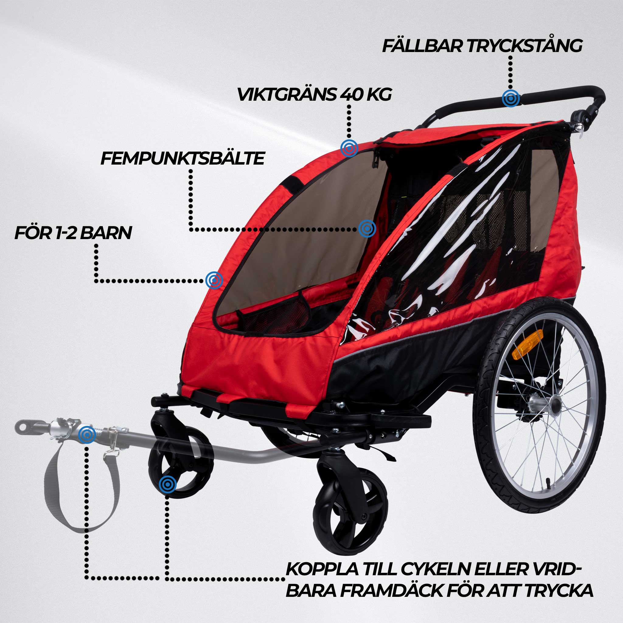 Cykelvagn Trekker för 1-2 Barn Pro