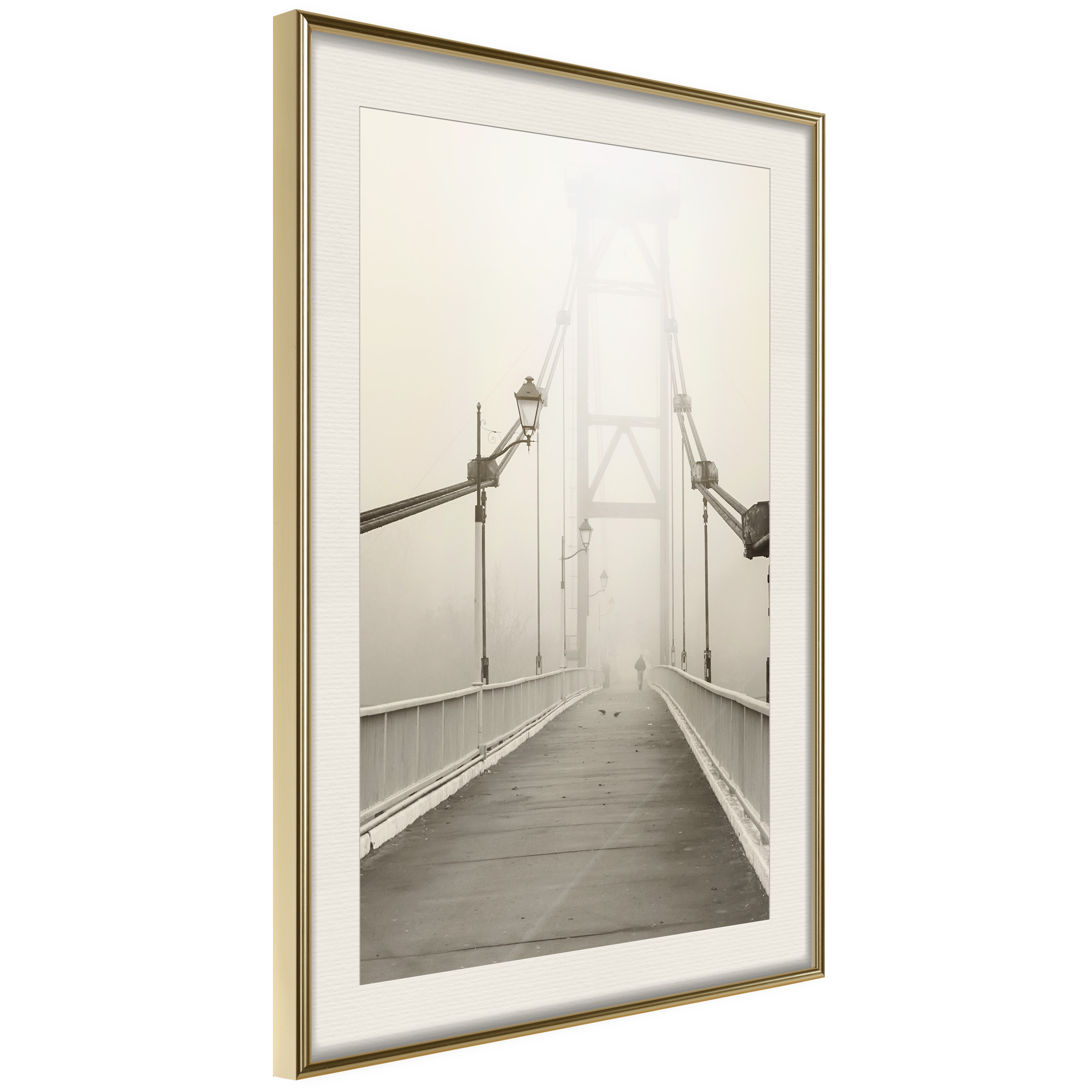 Affisch - Bridge in the Fog [Poster] 30x45 Guld ram med passepartout, 30x45 cm