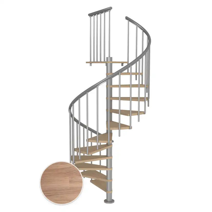 MONTREAL spiral ek vit oljad pearl grey CLASSIC3 12T Ø160 Pearl Grey, D: 1600 mm, Golv till golv höjd: 2700-3090 mm, 12+1 steg