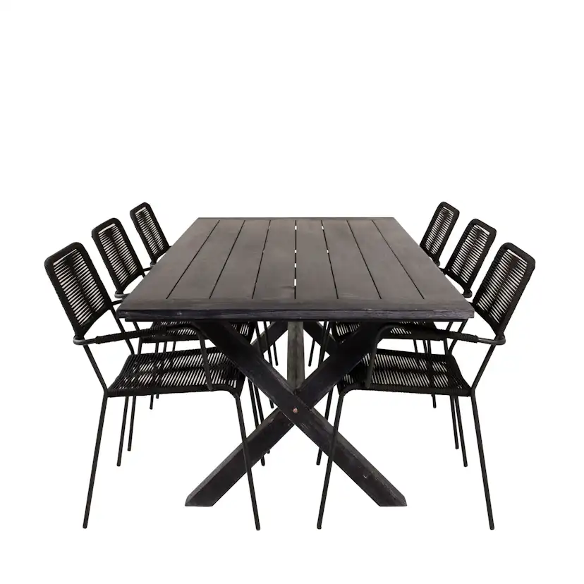 Rives Dining Table 200*100cm - Black Acacia+Lindos Armchair Svart/Svart