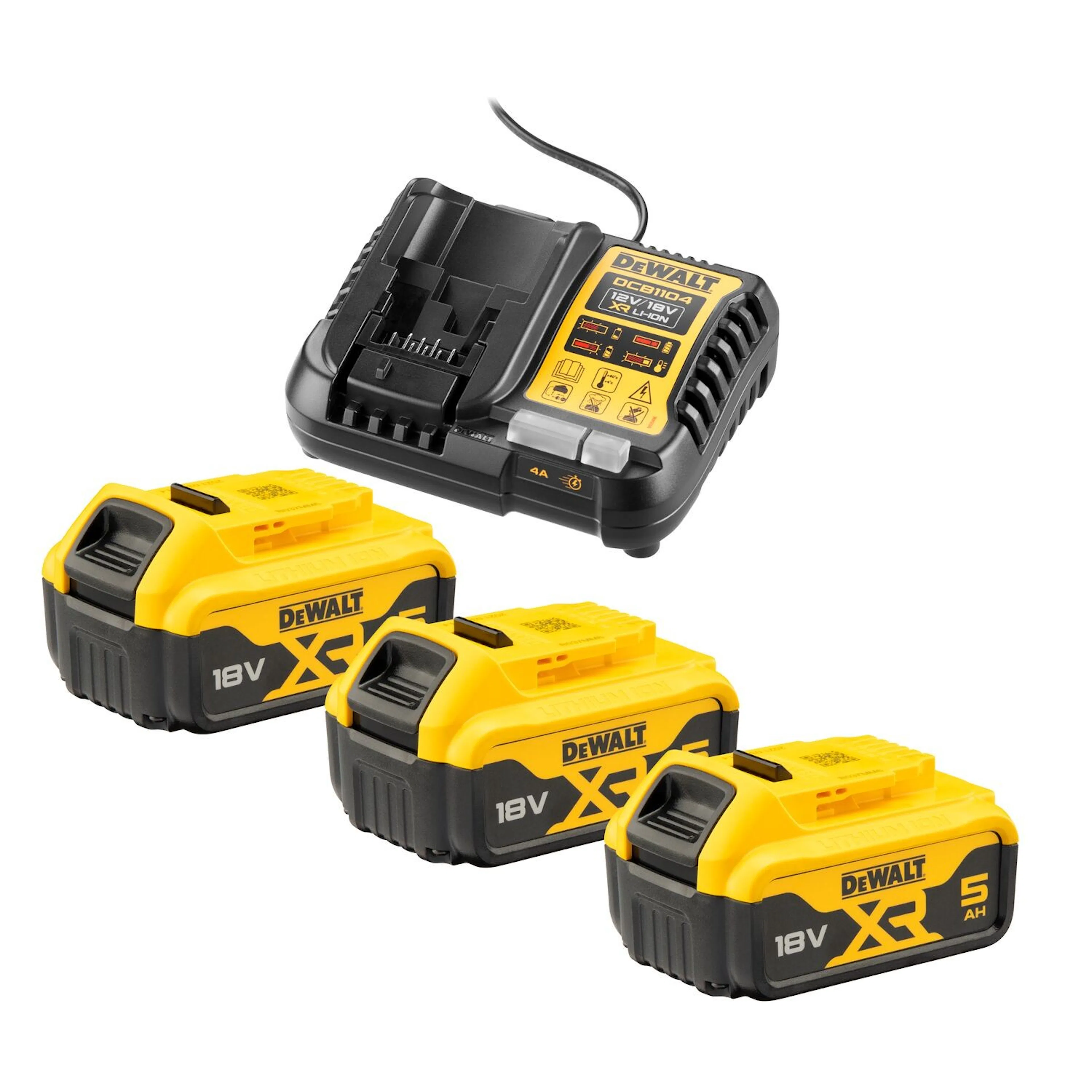 Batteripaket DeWalt DCB1104P3-QW 3x5 Ah med DCB1104 Laddare
