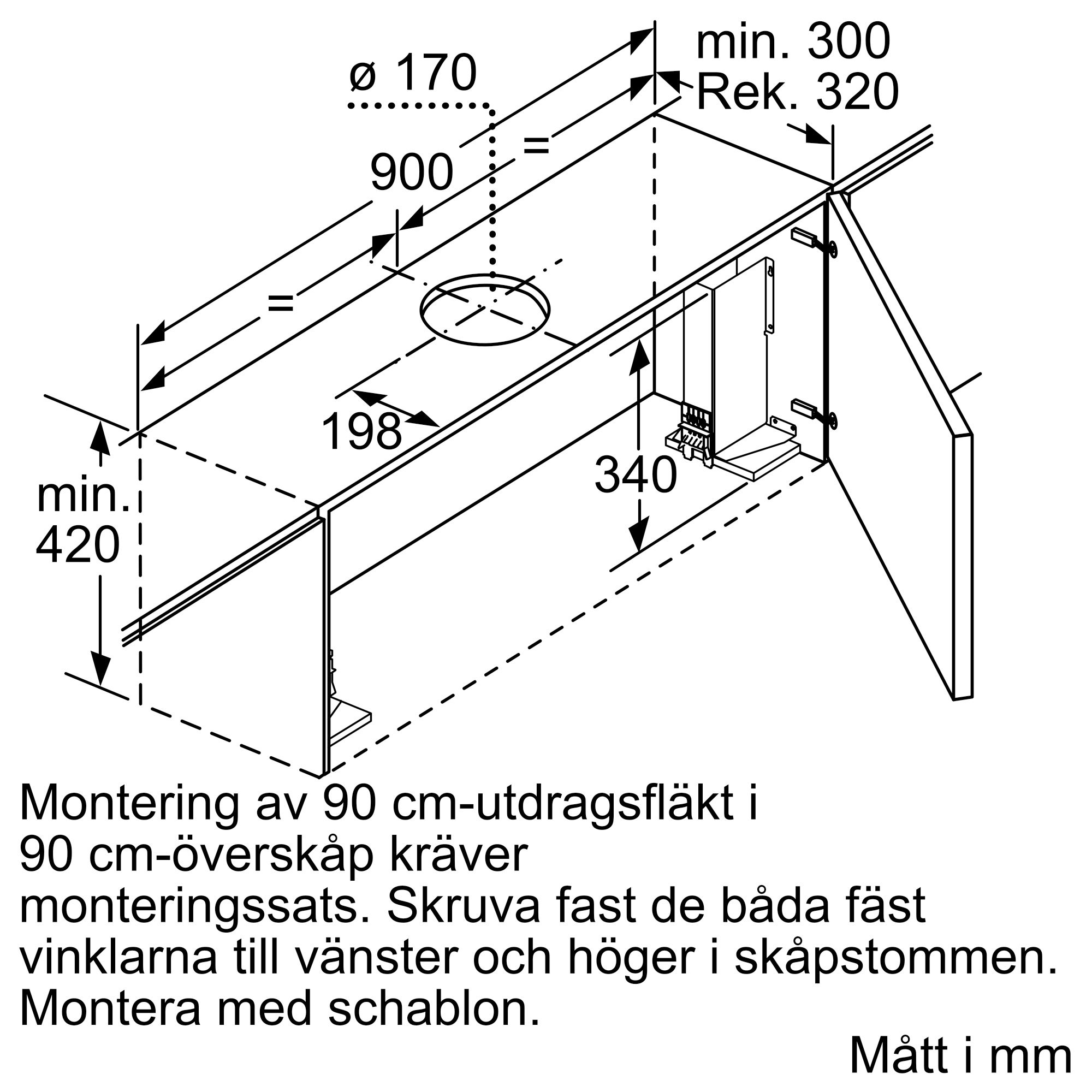 Köksfläkt Siemens LI97RB531 iQ300 Underbyggd Frånluft/Kolfilterfläkt i Rostfritt Stål