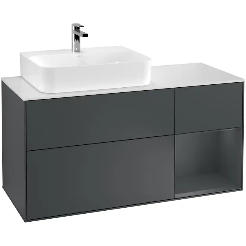 Tvättställsskåp Villeroy & Boch Finion med 3 Lådor Hylla och Bänkskiva för Ocentrerat Tvättställ