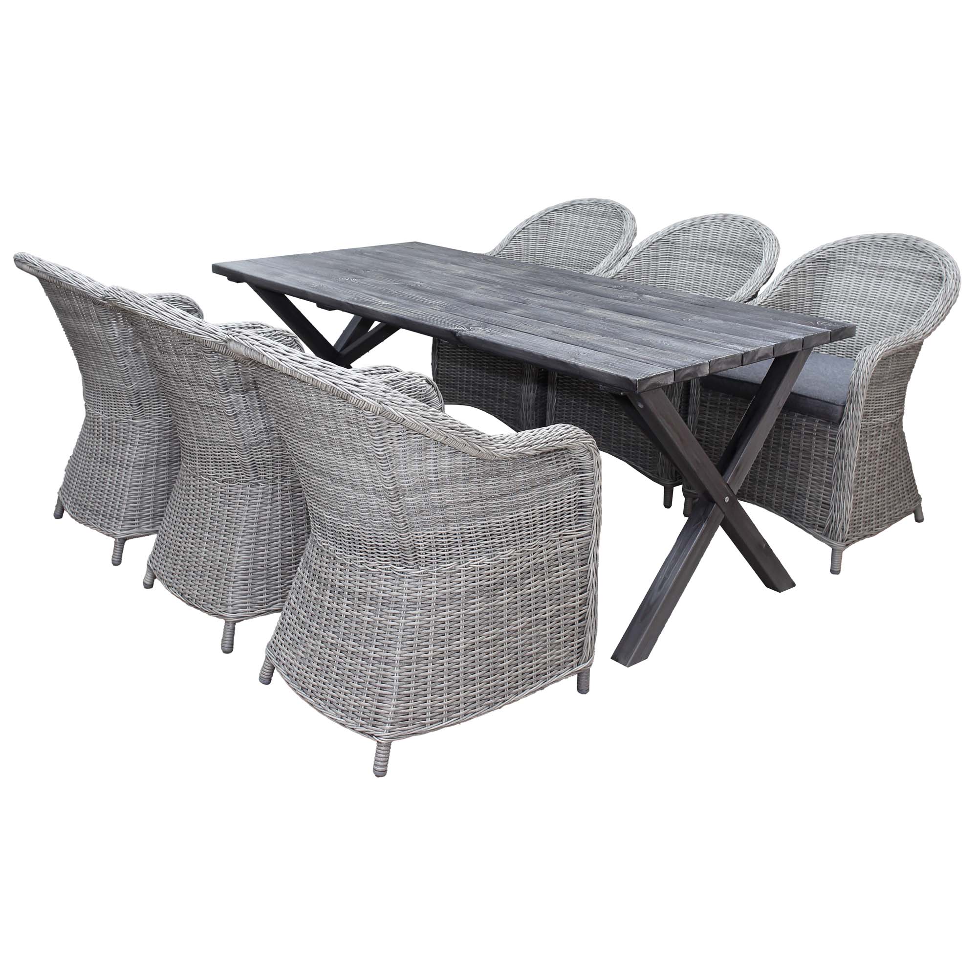 Matgrupp Utomhus Baltic Garden 190 cm bord & 6 Belize grå stolar