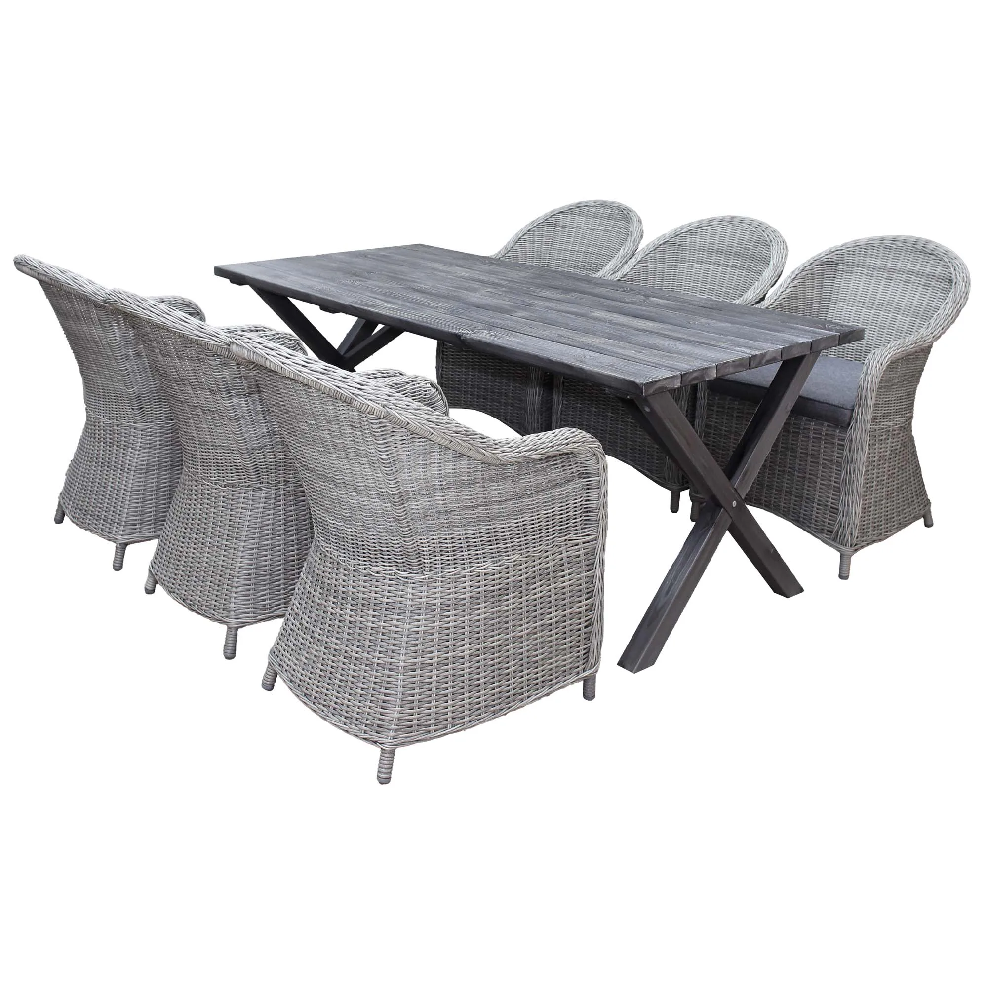 Matgrupp Utomhus Baltic Garden 190 cm bord & 6 Belize grå stolar