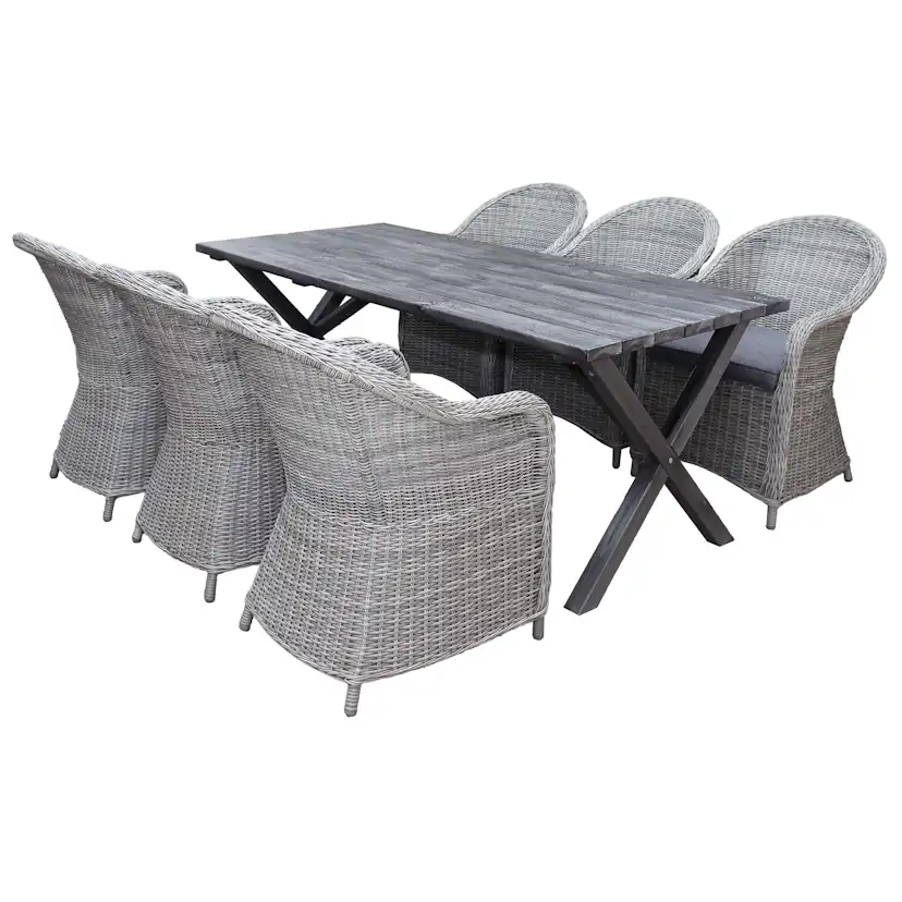 Matgrupp Utomhus Baltic Garden 190 cm bord & 6 Belize grå stolar