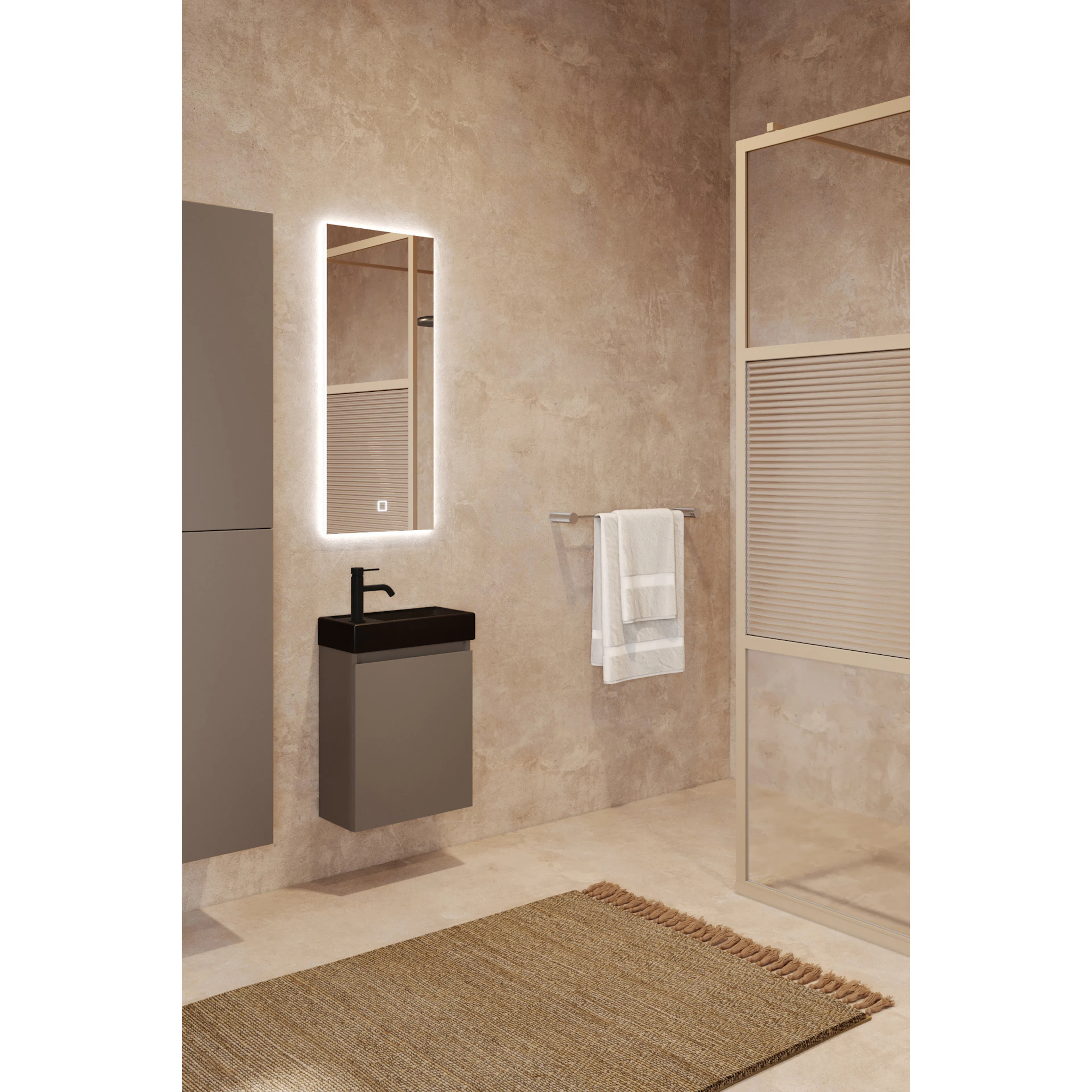Tvättställsskåp Hietakari Luna Mini L17 med Tvättställ i Keramik,Matt Beige, 400x580x220