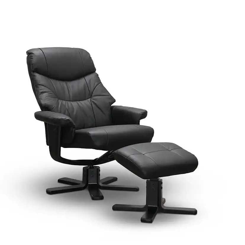 Bremen CM76090BF snurrfåtölj med pall läder/PU svart Svart