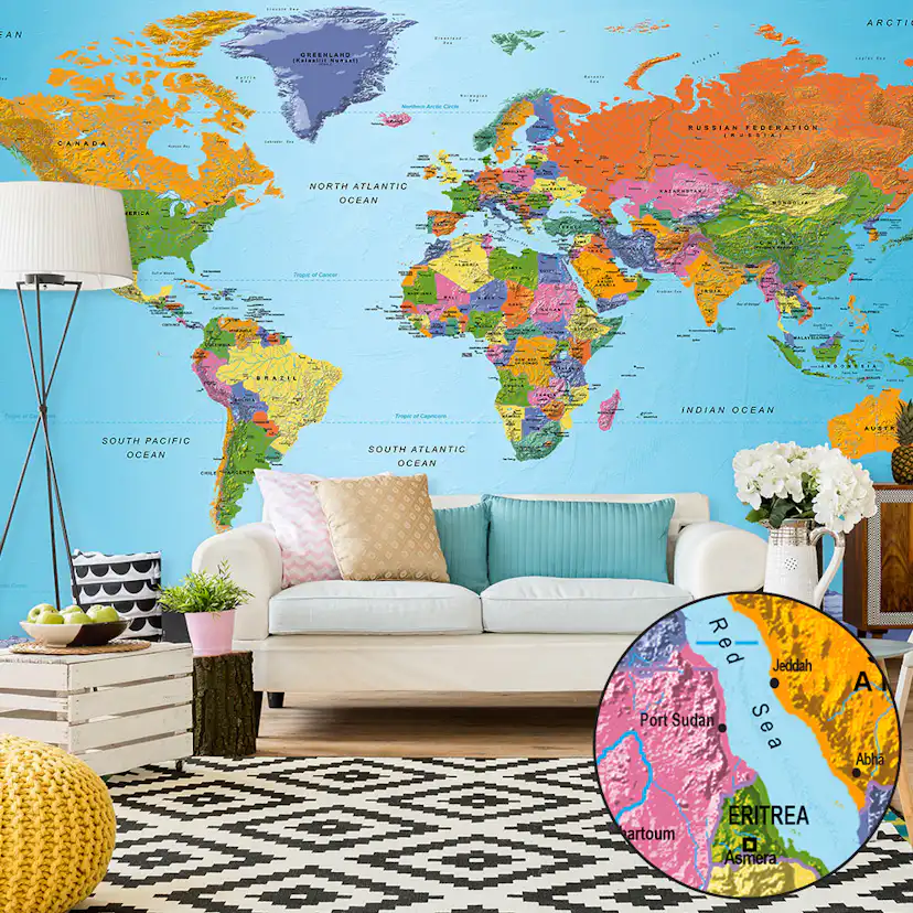 Fototapet Arkiio Självhäftande World Map Colourful Geography II 490x280
