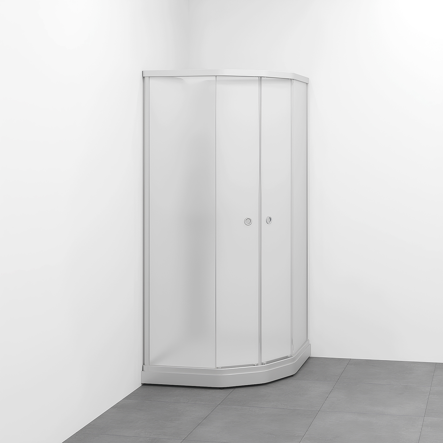 Flow kab Semi InkBl 9x9 N ICV 910x910x2020 mm, Matt aluminium Profil, Frostat glas/Vit bakvägg