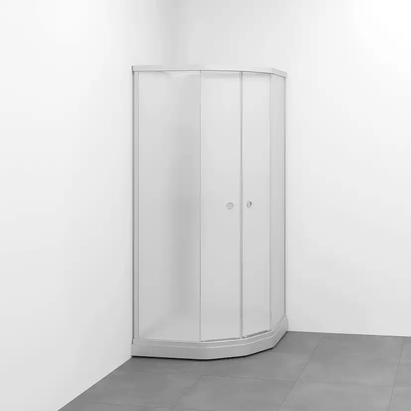Flow kab Semi InkBl 9x9 N ICV 910x910x2020 mm, Matt aluminium Profil, Frostat glas/Vit bakvägg