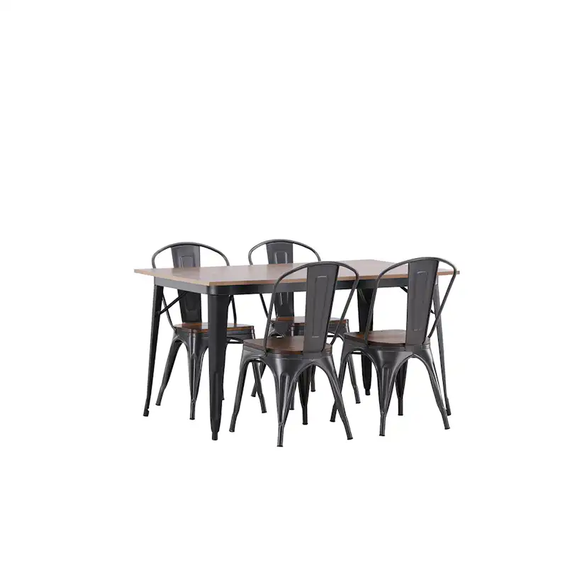 Tempe Dining Table - Black / Walnut MDF +Tempe Dining Chair Mörkgrå/Ek
