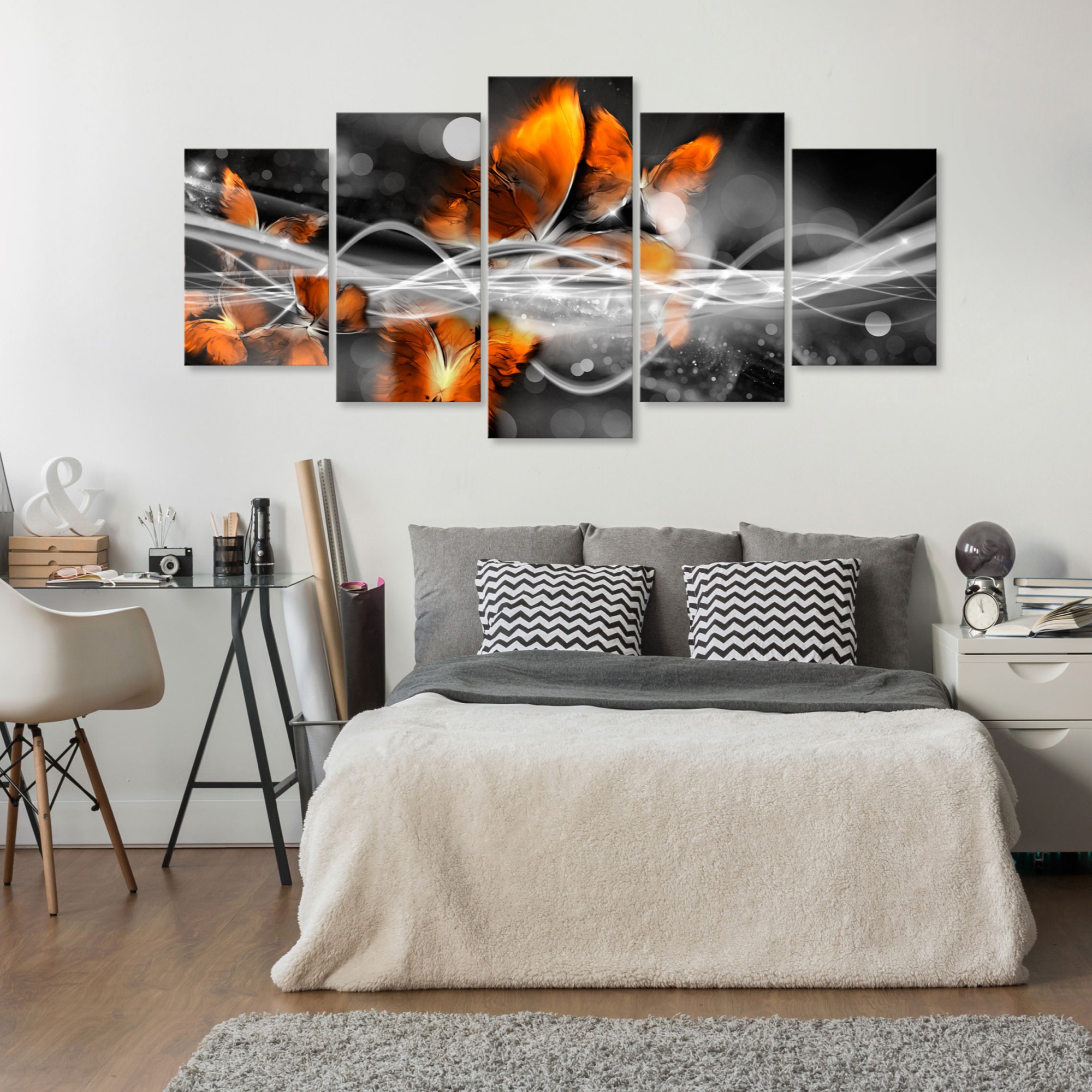 Tavla Arkiio Swarm Of Butterflies Wide Grey 5 delar