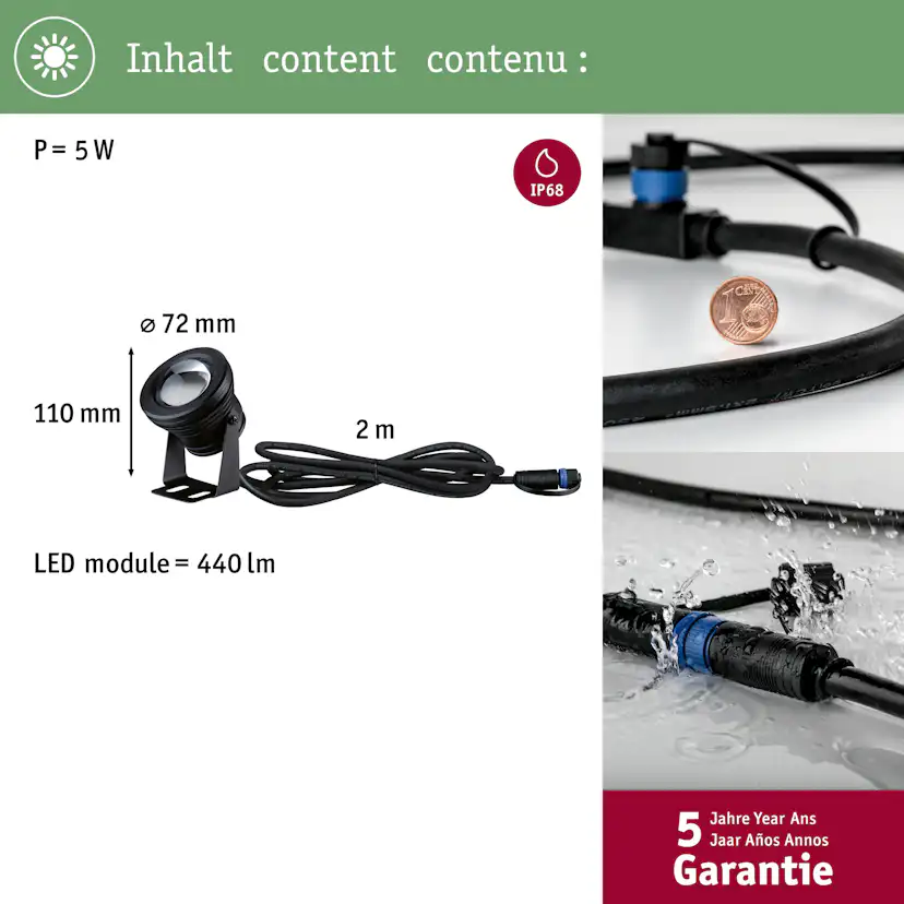 Spotlight Undervatten Paulmann Pond Plug & Shine LED Strålkastare IP68 5W 24V