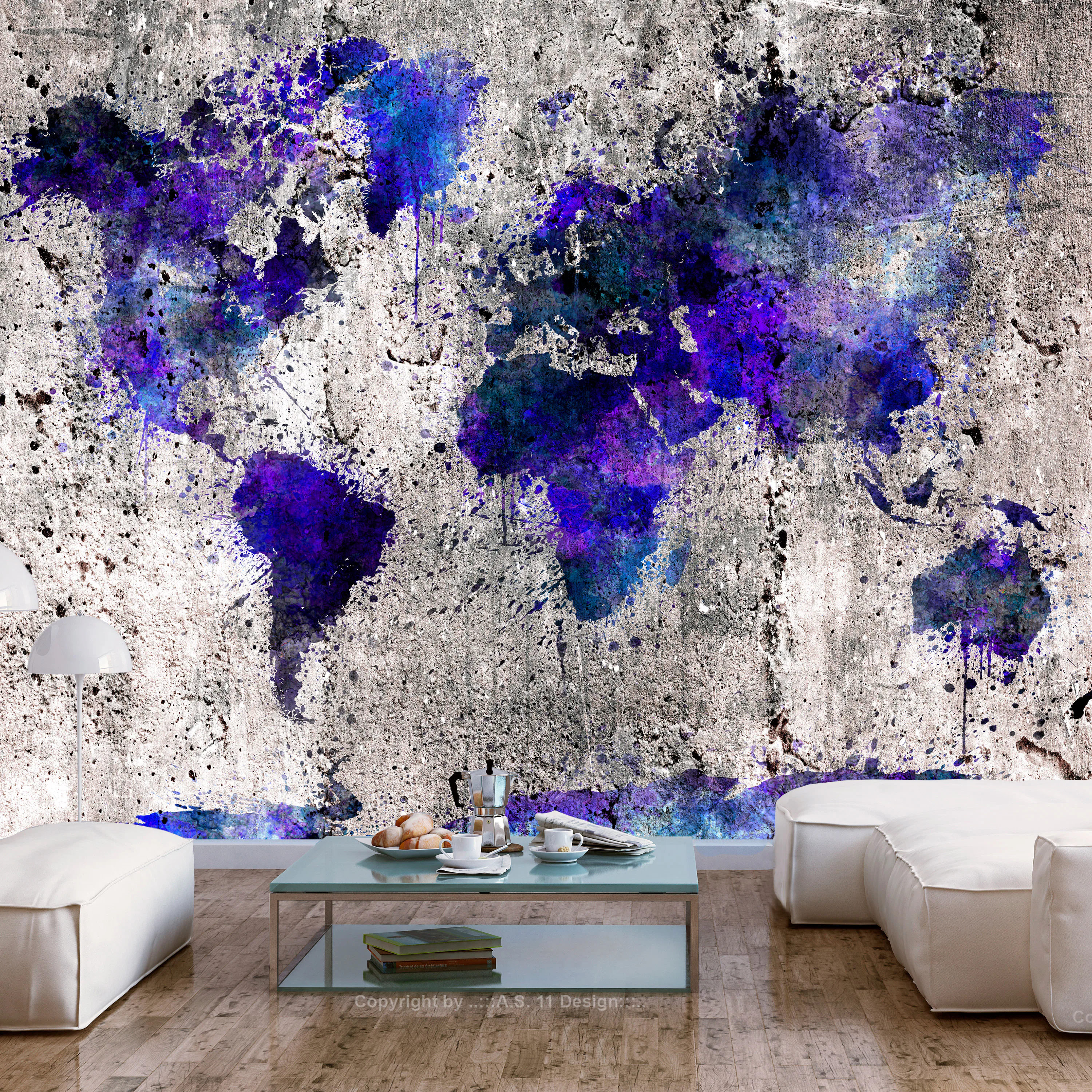 Fototapet Arkiio Självhäftande World Map Ink Blots