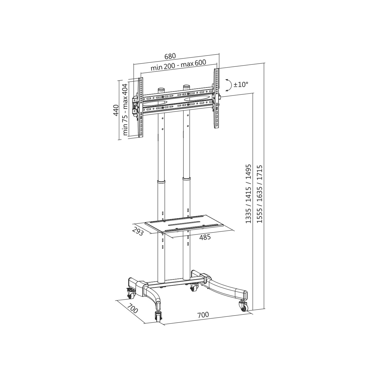 Golvstativ med Hjul LogiLink TV 37-70 tum Max 40kg