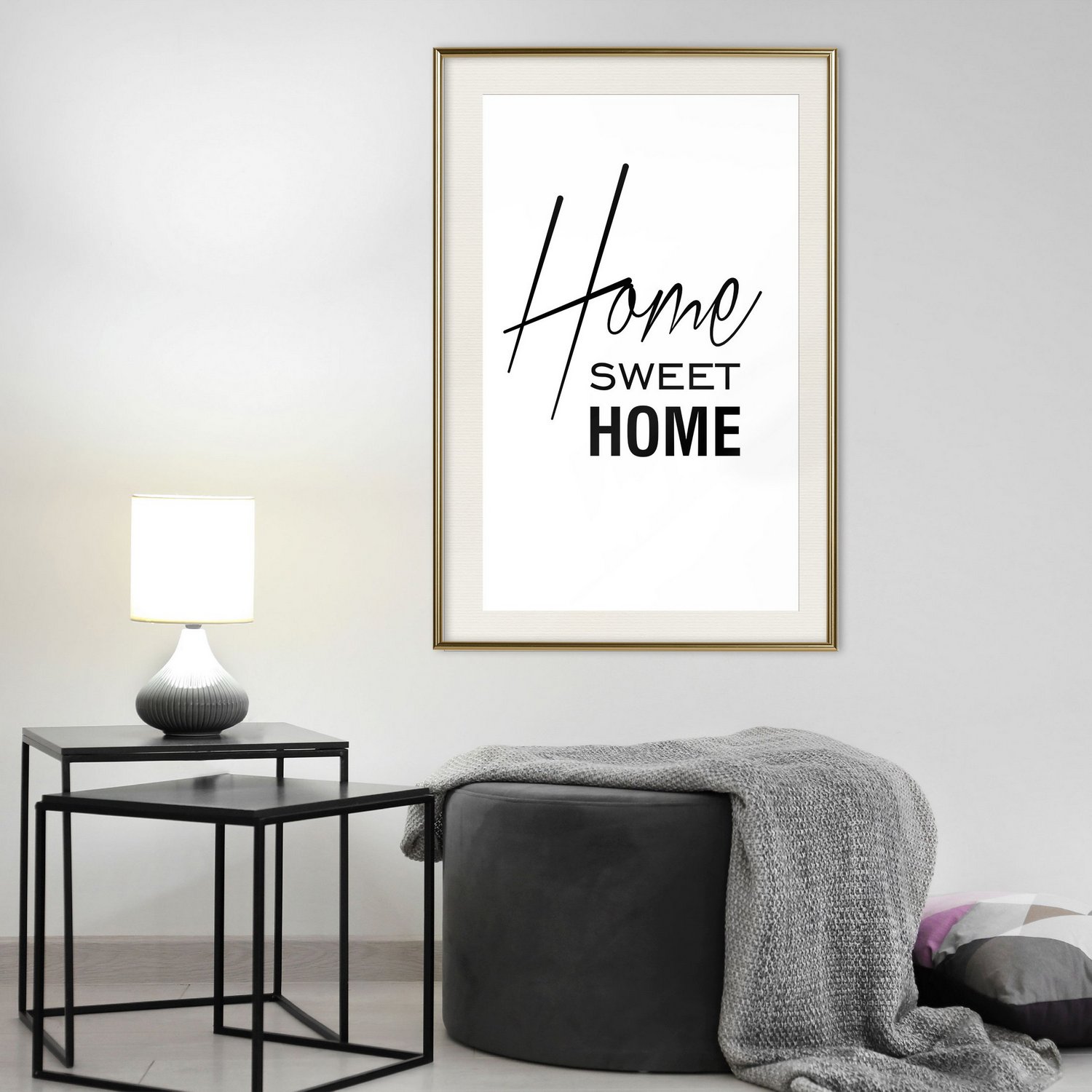 Affisch - Black and White: Home Sweet Home [Poster] 30x45 Guld ram med passepartout, 30x45 cm
