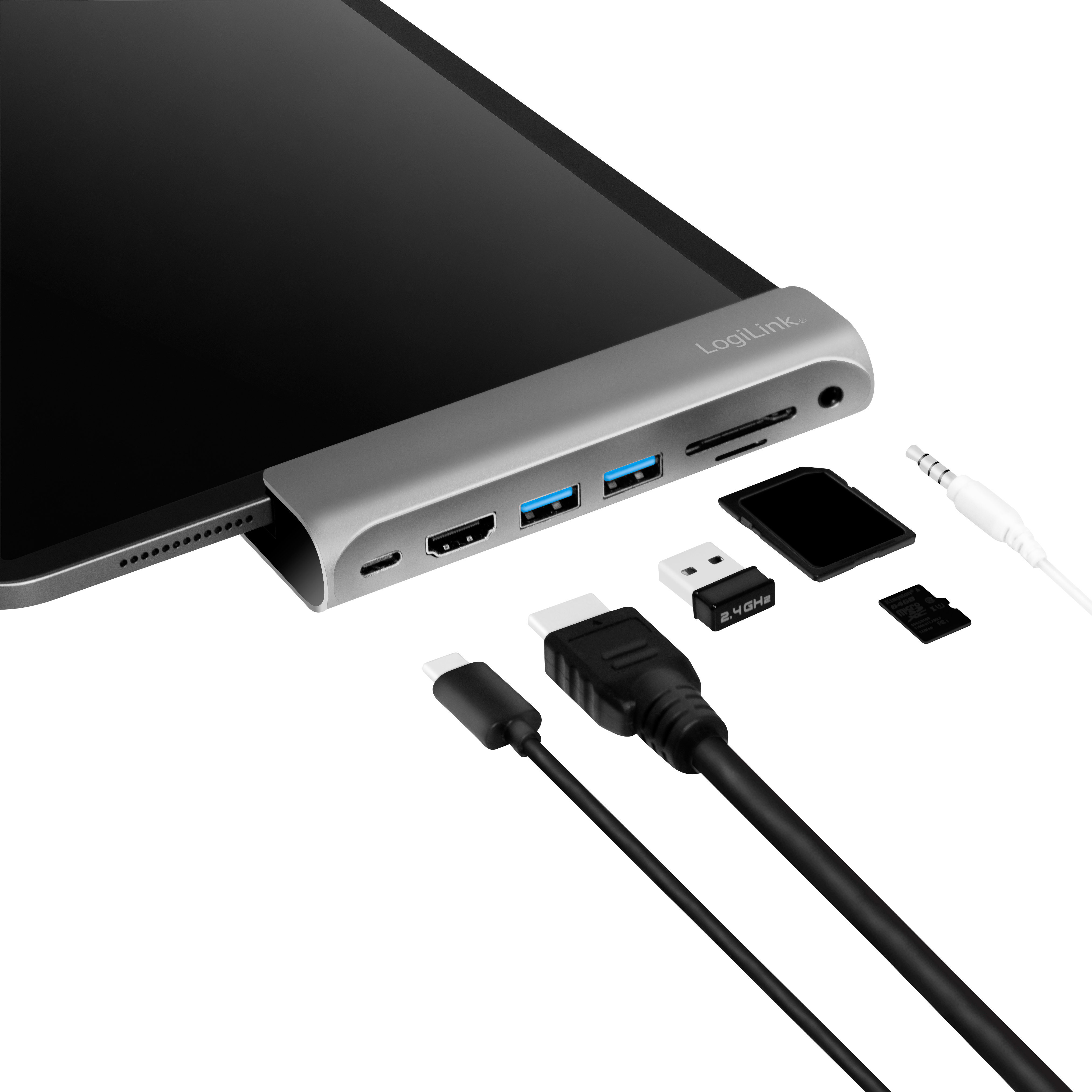 USB-dockningsstation LogiLink iPad 7-port USB3.2 Alu